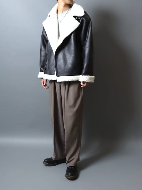セール】Faux shearling biker jacket/ フェイクムートン 裏ボア