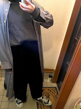 「UNIQLO（ユニクロ）のモックネックT（長袖）（Tシャツ/カットソー、グレー系）」を使った、tamaさん（158cm）の秋コーディネート