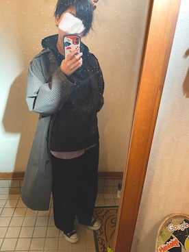 「GU（ジーユー）のアイテム（パーカー、ブラック系）」を使った、tamaさん（158cm）の秋コーディネート