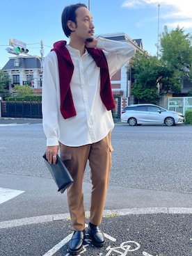 「UNION STATION（ユニオンステーション）の【バンドカラー】ナチュラルストレッチシャツ（シャツ/ブラウス）」を使った、US staffstylingさん（メンズ・176cm）の夏コーディネート