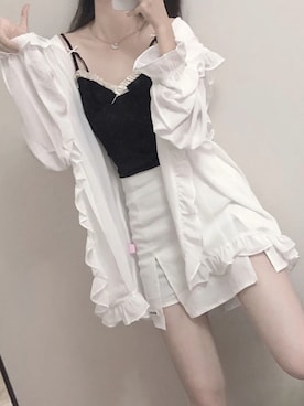 「EMODA（エモダ）のアイテム（チューブトップ）」を使った、きさきももかさん（レディース・163cm）の夏コーディネート