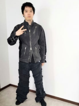「アイテム（ライダースジャケット）」を使った、ggvv8さん（メンズ・176cm）の夏コーディネート
