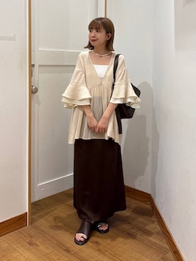 「GLOBAL WORK（グローバルワーク）のFffit エフィット/カップ付きキャミストレートネック/625132（キャミソール、ホワイト系）」を使った、ありちゃんさん（レディース・149cm）の春コーディネート