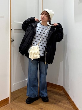 「GLOBAL WORK（グローバルワーク）のアイテム（デニムパンツ）」を使った、ありちゃんさん（レディース・149cm）の冬コーディネート