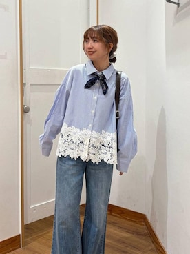 「アイテム（バンダナ/スカーフ、ブルー系）」を使った、ありちゃんさん（レディース・149cm）の春コーディネート