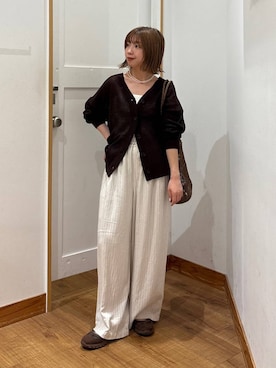 「GLOBAL WORK（グローバルワーク）のフレンチリネンワイドパンツ/600996（その他パンツ、ベージュ系）」を使った、ありちゃんさん（レディース・149cm）の春コーディネート
