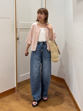 「GLOBAL WORK（グローバルワーク）のFffit エフィット/カップ付きキャミストレートネック/625132（キャミソール、ホワイト系）」を使った、ありちゃんさん（レディース・149cm）の春コーディネート