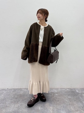 「GLOBAL WORK（グローバルワーク）のアイテム（ノーカラージャケット）」を使った、ありちゃんさん（レディース・149cm）の冬コーディネート