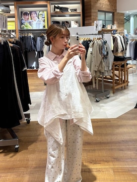 「GLOBAL WORK（グローバルワーク）の吉高由里子さん着用/365日マイスタイルシャツ/571317（シャツ/ブラウス、ピンク系）」を使った、ありちゃんさん（レディース・149cm）の春コーディネート