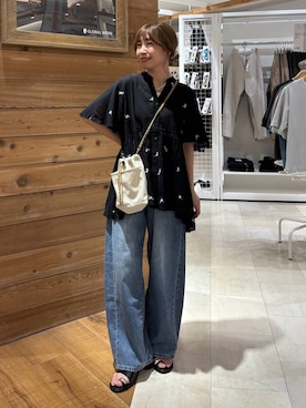 「GLOBAL WORK（グローバルワーク）のGOODデニムバレルCOOL/627009（デニムパンツ、ブルー系）」を使った、ありちゃんさん（レディース・149cm）の夏コーディネート