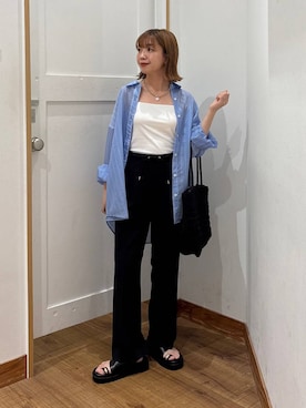 「GLOBAL WORK（グローバルワーク）のFffit エフィット/カップ付きキャミストレートネック/625132（キャミソール、ホワイト系）」を使った、ありちゃんさん（レディース・149cm）の春コーディネート