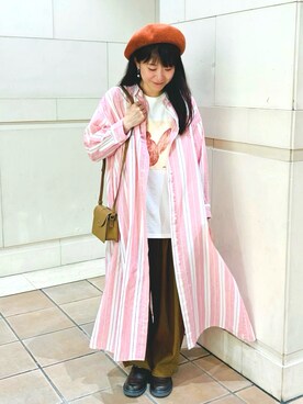 「アイテム（シャツワンピース、レッド系）」を使った、Ayaさん（レディース・153cm）の夏コーディネート