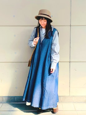 「レトロ」｜「アイテム（ジャンパースカート）」を使った、Ayaさん（レディース・153cm）の秋コーディネート