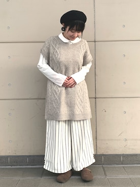 「ダブルボタン」｜「アイテム（帽子）」を使った、Ayaさん（レディース・153cm）の冬コーディネート