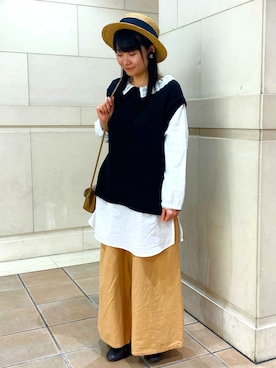 「襟付きトップス」｜「アイテム（その他シューズ）」を使った、Ayaさん（レディース・153cm）の春コーディネート