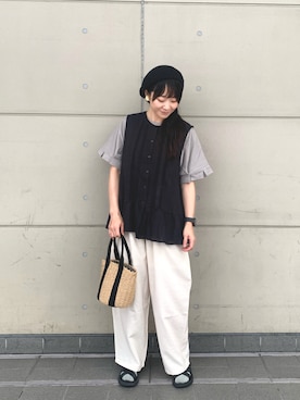 「ダブルボタン」｜「アイテム（帽子）」を使った、Ayaさん（レディース・153cm）の春コーディネート