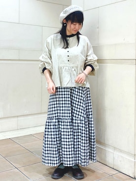「配色」｜「アイテム（ハンチング/ベレー帽）」を使った、Ayaさん（レディース・153cm）の春コーディネート