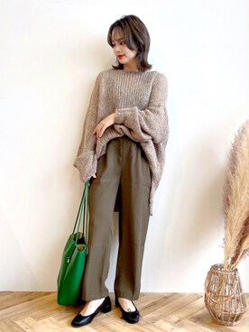 「ブラウンニット」｜「アイテム（バレエシューズ）」を使った、jumelleさん（レディース・152cm）の秋コーディネート