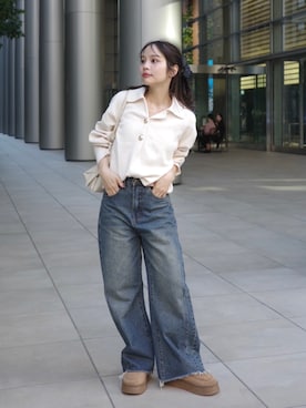 「アイテム（デニムパンツ、グリーン系）」を使った、jumelleさん（レディース・151cm）の秋コーディネート