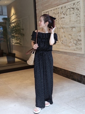 「jumelle（ジュメロ）のアイテム（つなぎ/オールインワン）」を使った、jumelleさん（レディース・149cm）の夏コーディネート