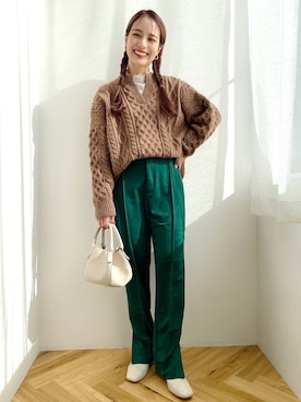 「ブラウンニット」｜「アイテム（パンツ）」を使った、jumelleさん（レディース・149cm）の冬コーディネート