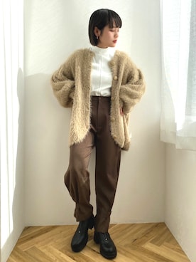 「ブラウンニット」｜「アイテム（スラックス）」を使った、jumelleさん（レディース・151cm）の冬コーディネート