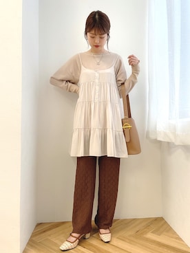 「ワッフルクルーネックＴ」｜「アイテム（ワンピース/ドレス）」を使った、jumelleさん（レディース・164cm）の秋コーディネート