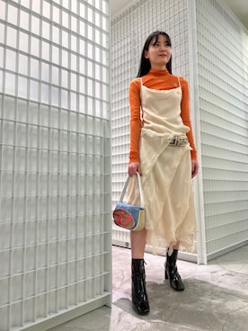 「アイテム（ドレス）」を使った、Meiさん（レディース・158cm）の春コーディネート