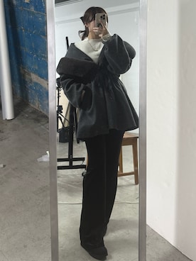 「アイテム（ノーカラーコート）」を使った、ちぴさん（レディース・158cm）の秋コーディネート