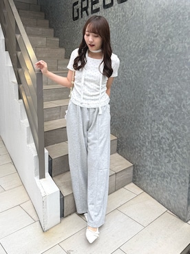「Another Branch olive des olive(アナザーブランチオリーブデオリーブ)のドット裾レースプルオーバー(Tシャツ/カットソー、ホワイト系)」を使った、ちぴさん(レディース・158cm)の春コーディネート