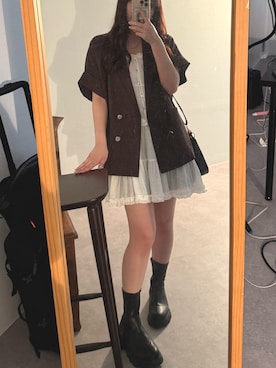 「アイテム（テーラードジャケット、ブラウン系）」を使った、ちぴさん（レディース・158cm）の夏コーディネート