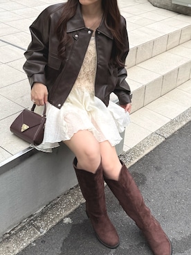 「アイテム（ライダースジャケット）」を使った、ちぴさん（レディース・158cm）の夏コーディネート