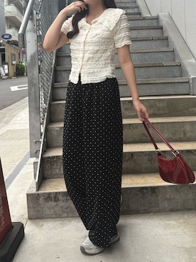 「continuer de NICE CLAUP(コンティニューデナイスクラップ)の段々レースBig衿カーディガン(シャツ/ブラウス、ホワイト系)」を使った、ちぴさん(レディース・158cm)の夏コーディネート