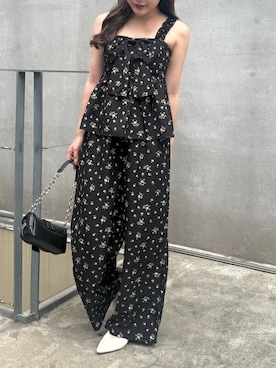 「continuer de NICE CLAUP(コンティニューデナイスクラップ)のリボン付サロペ風SET(その他パンツ、その他)」を使った、ちぴさん(レディース・158cm)の夏コーディネート