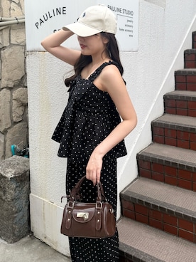 「continuer de NICE CLAUP(コンティニューデナイスクラップ)のリボン付サロペ風SET(その他パンツ、その他)」を使った、ちぴさん(レディース・158cm)の夏コーディネート