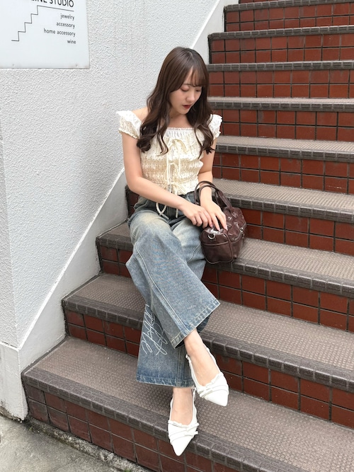デニムリメイク☆レトロクラシックシャビータグ✨️キラキラお花 セール】キラキラロゴバギーデニム（デニムパンツ）｜continuer de