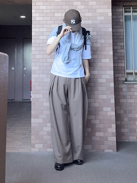 「soerte（ソエルテ）のアイテム（スラックス）」を使った、プチプラのじゅんpuchipurajunさん（メンズ・177cm）の夏コーディネート