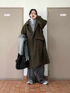 「アイテム（ステンカラーコート）」を使った、プチプラのじゅんpuchipurajunさん（メンズ・177cm）の冬コーディネート
