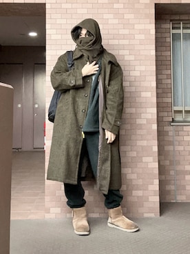 「アイテム（ステンカラーコート）」を使った、プチプラのじゅんpuchipurajunさん（メンズ・177cm）の冬コーディネート
