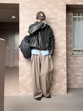 「soerte（ソエルテ）のアイテム（スラックス）」を使った、プチプラのじゅんpuchipurajunさん（メンズ・177cm）の秋コーディネート