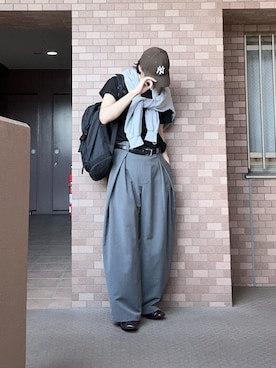 「soerte（ソエルテ）のアイテム（スラックス）」を使った、プチプラのじゅんpuchipurajunさん（メンズ・177cm）の夏コーディネート