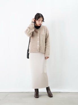「アイテム（スカート、ベージュ系）」を使った、M.さん（レディース・161cm）の冬コーディネート