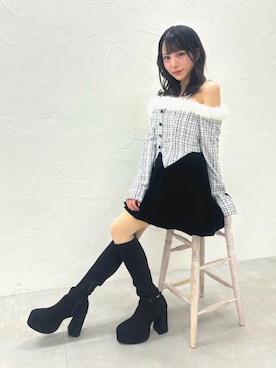 「ベロア」｜「アイテム（ワンピース/ドレス）」を使った、NANAKOさん（レディース・153cm）の冬コーディネート