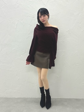 「オフショルダー」｜NANAKOさん（レディース・153cm）の冬コーディネート