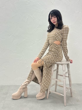 「ベロア」｜「アイテム（ワンピース/ドレス）」を使った、NANAKOさん（レディース・153cm）の冬コーディネート