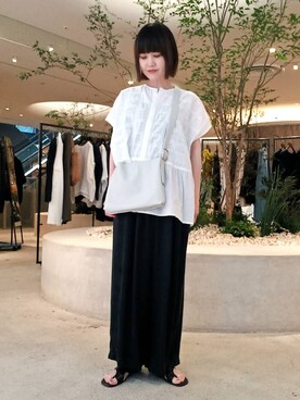 「かぐれ（カグレ）のフロント刺繍フレンチブラウス（シャツ/ブラウス）」を使った、トダカさん（レディース・160cm）の夏コーディネート