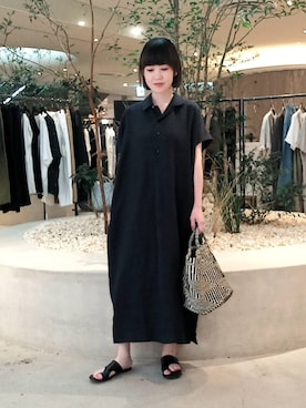2サイズ展開』リネンフレンチシャツワンピースを使った人気
