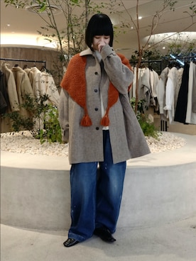 「アイテム（ストール/ショール）」を使った、トダカさん（レディース・160cm）の秋コーディネート