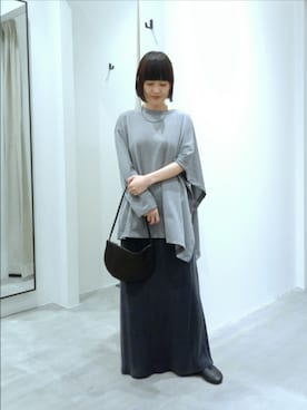 「かぐれ（カグレ）のHAVERSACK　ウルティマ天竺クルーネックシャツ（Tシャツ/カットソー、グレー系）」を使った、トダカさん（レディース・160cm）の夏コーディネート
