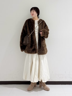 「アイテム（チューブトップ）」を使った、mamiさん（レディース・150cm）の冬コーディネート